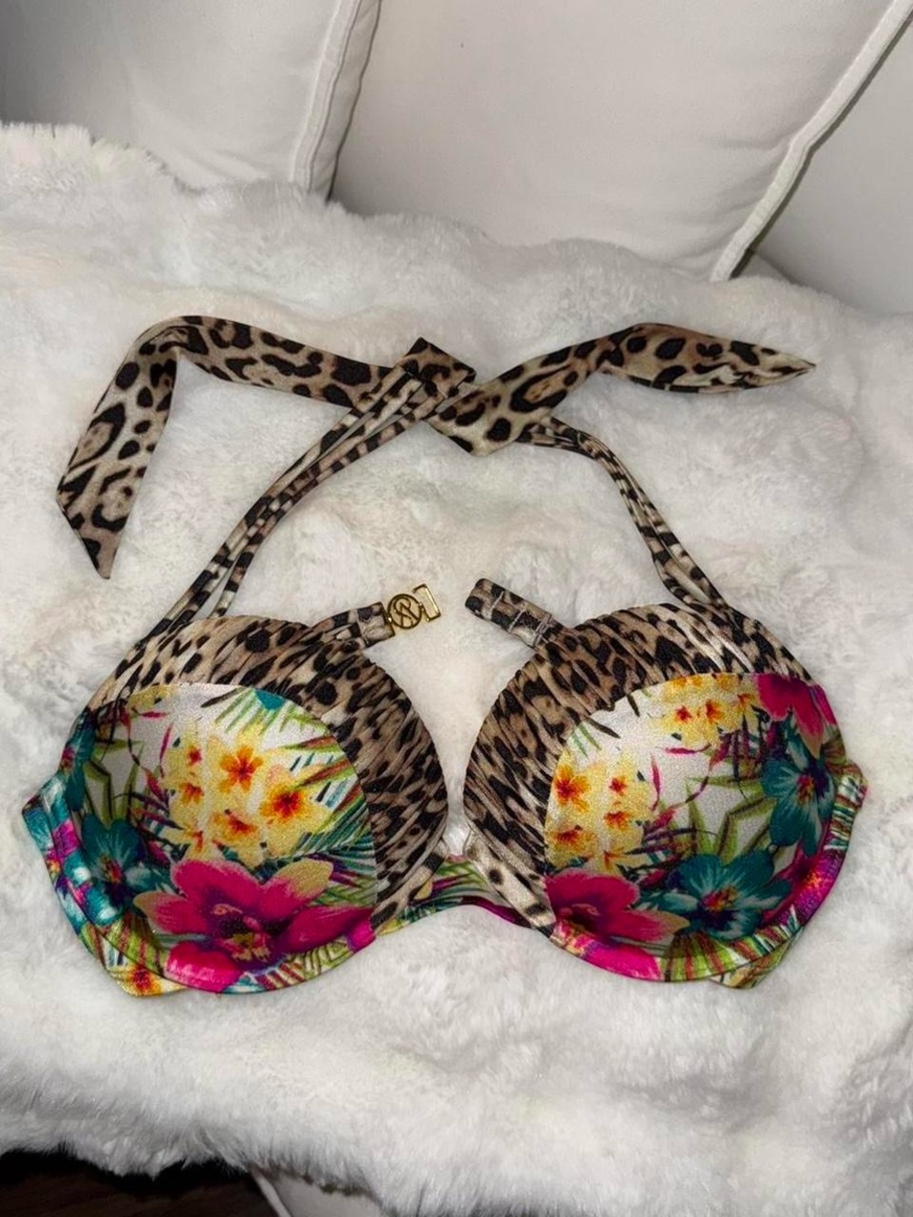 Victoria's Secret Leopard and Floral Bikini Top